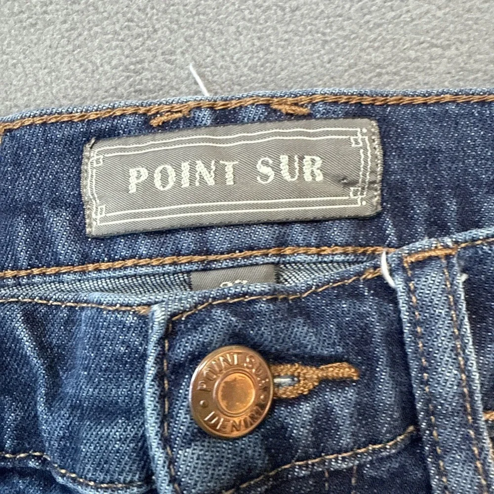 Point‎ Sur Jeans Womens 27 Blue High Rise Slim Boy Distressed Patched Raw Hem